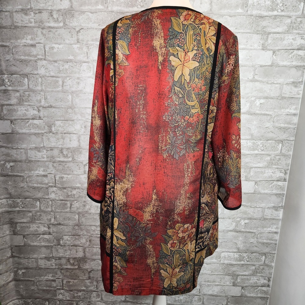 Soft Surroundings Long Kimono Duster Floral Boho Open Front Red Size Large - Picture 6 of 9